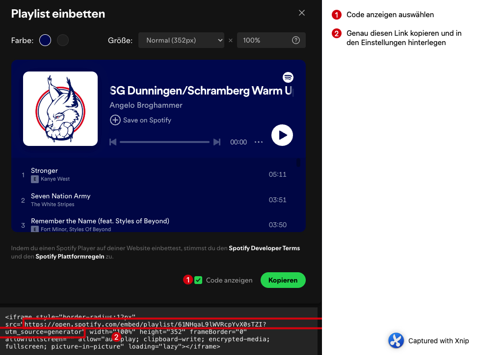 Einbettungscode von Spotify